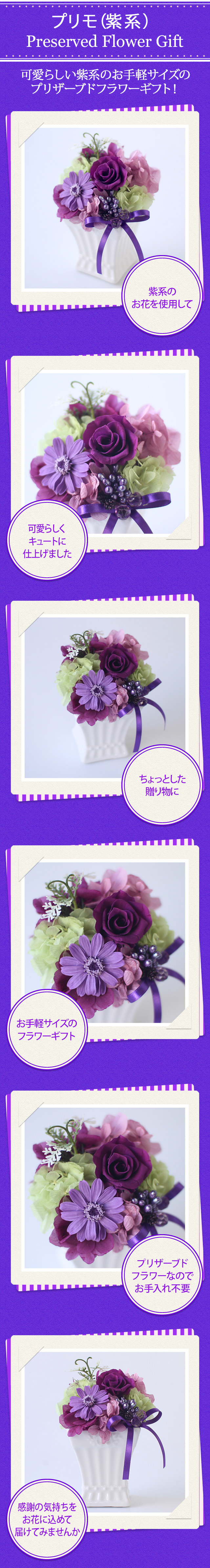 アレンジ「プリモ（紫系）」/プリザーブドフラワーギフト