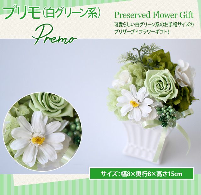 アレンジ「プリモ（白グリーン系）」-プリザーブドフラワーギフト-花屋-フラワーギフト-インターネット宅配花屋さん花RiRo