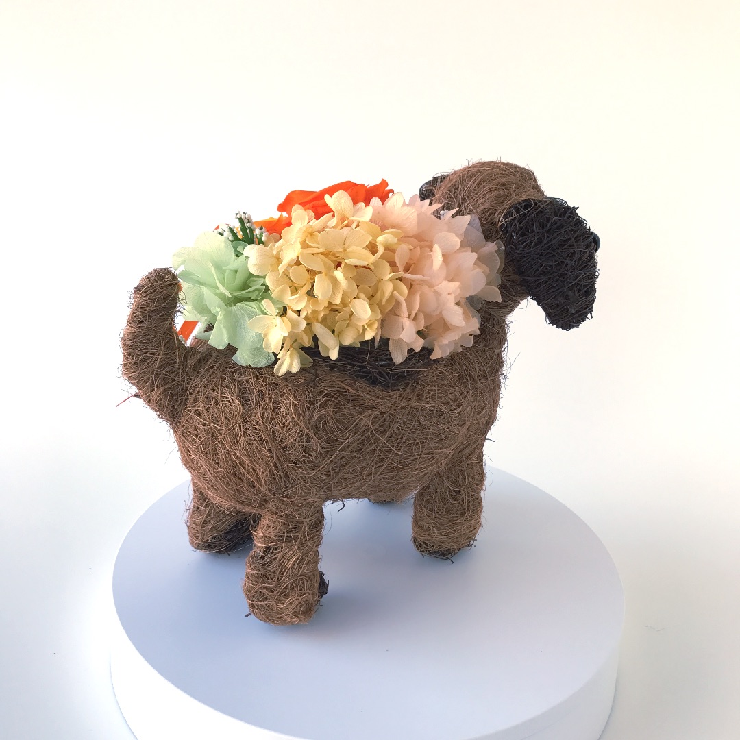 羊毛フェルト ワンちゃん一体 オーダーフラワーバスケット