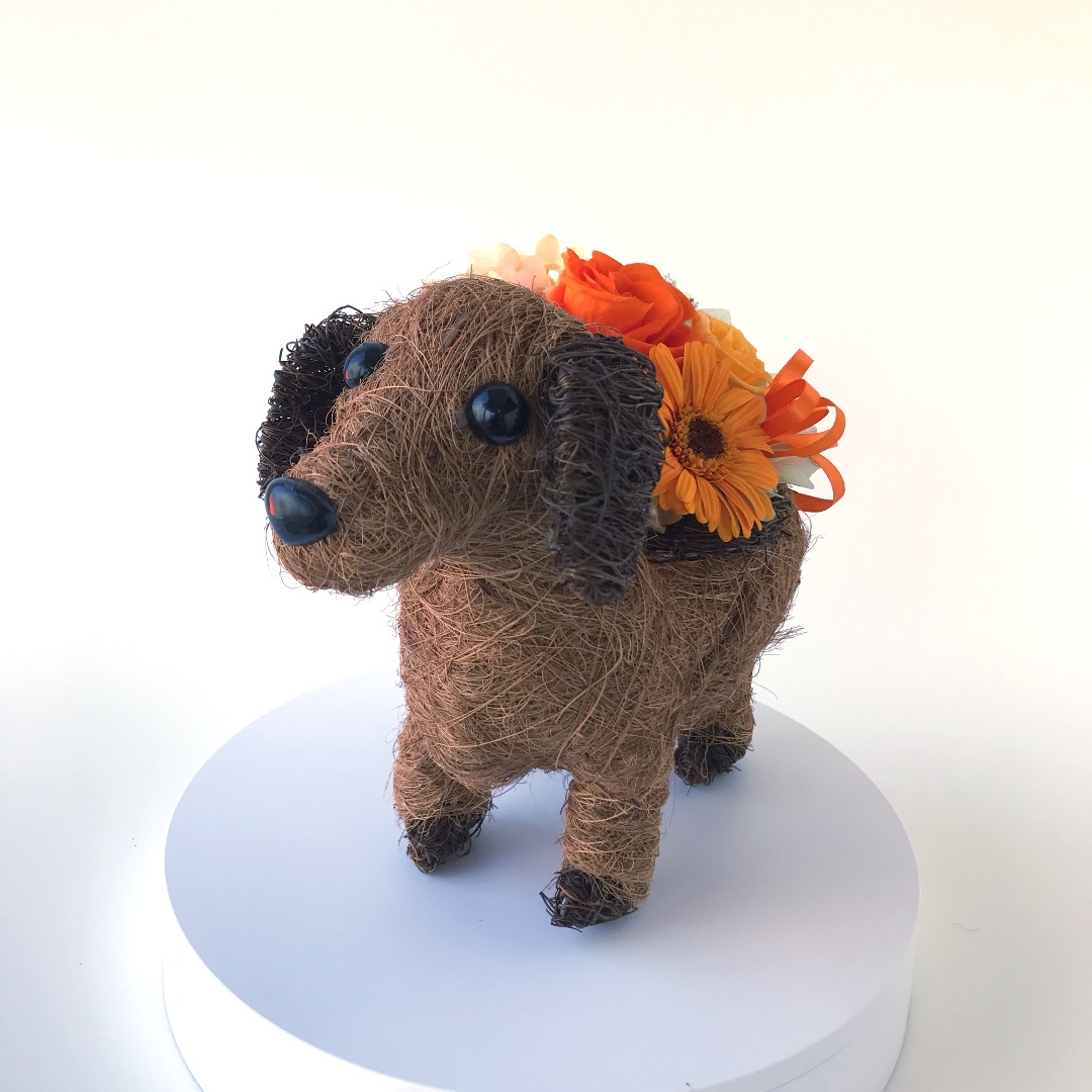 ワンちゃんのバスケットアレンジ/プリザーブドフラワー プリザーブド